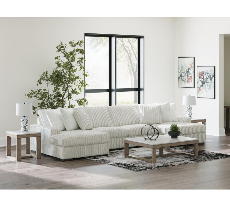 Stupendous 4-Piece Sectional with Double Chaise - Alloy
