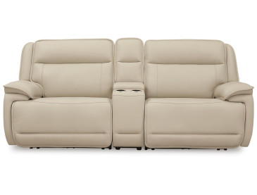 Double Deal 3-Piece Power Reclining Loveseat Sectional with Console - Almond