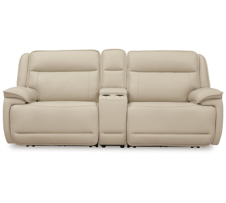 Double Deal 3-Piece Power Reclining Loveseat Sectional with Console - Almond