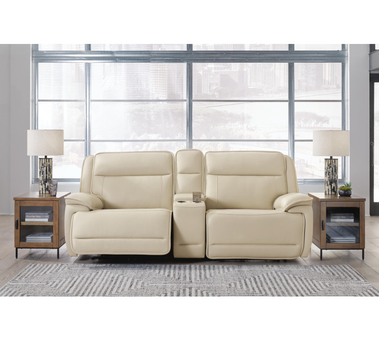 Double Deal 3-Piece Power Reclining Loveseat Sectional with Console - Almond