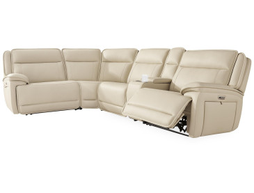 Double Deal 5-Piece Reclining Sectional with Console - Almond