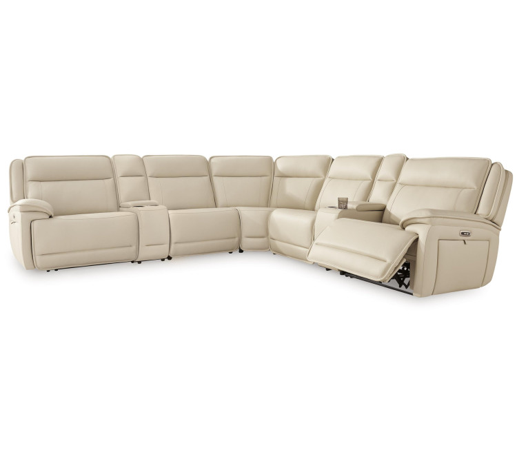 Double Deal 7-Piece Reclining Sectional with 2 Consoles - Almond