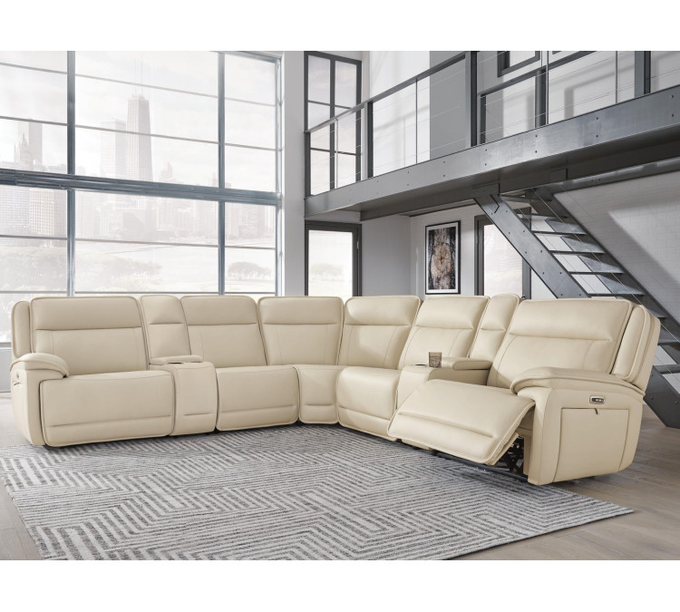 Double Deal 7-Piece Reclining Sectional with 2 Consoles - Almond
