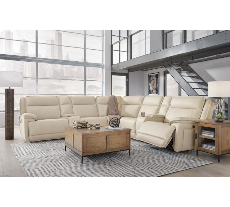 Double Deal 7-Piece Reclining Sectional with 2 Consoles - Almond