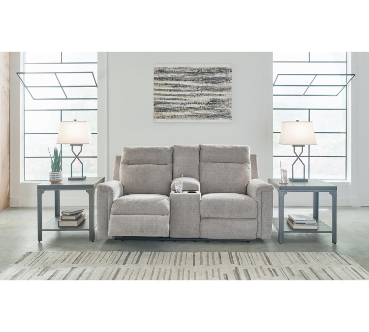 Barnsana Power Reclining Loveseat with Console - Ash