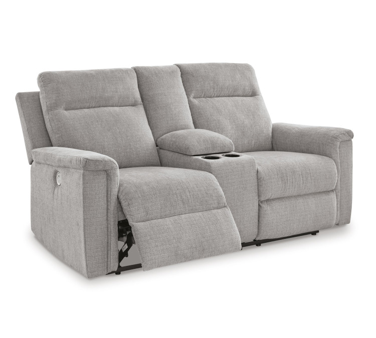 Barnsana Power Reclining Loveseat with Console - Ash