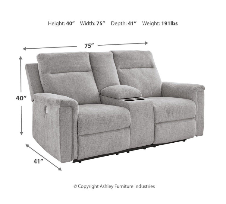 Barnsana Power Reclining Loveseat with Console - Ash