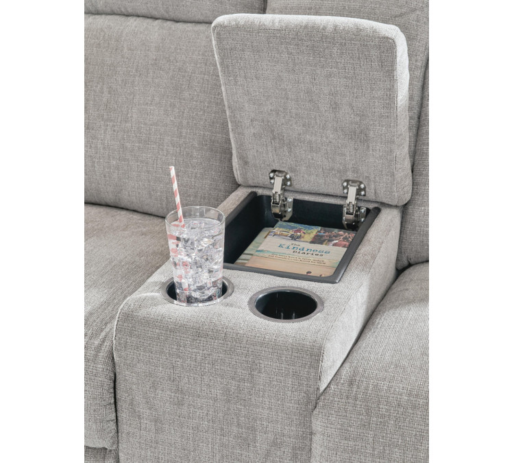Barnsana Power Reclining Loveseat with Console - Ash