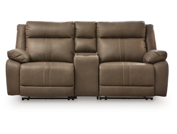 Max-Media 3-Piece Power Reclining Sectional Loveseat with Audio Console - Biscotti