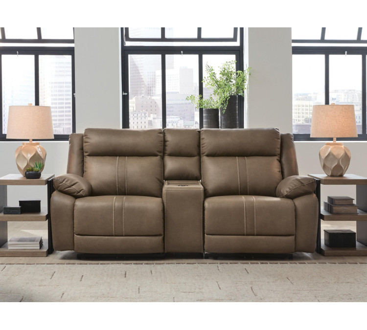 Max-Media 3-Piece Power Reclining Sectional Loveseat with Audio Console - Biscotti