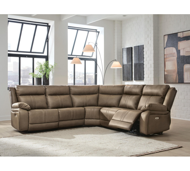 Max-Media 5-Piece Power Reclining Sectional - Biscotti