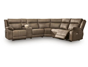 Max-Media 6-Piece Power Reclining Sectional with Audio Console - Biscotti