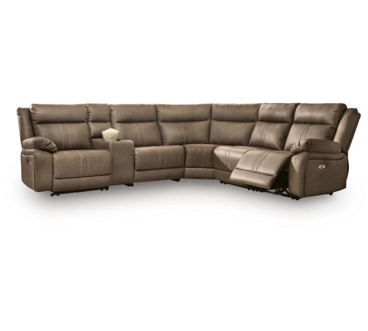 Max-Media 6-Piece Power Reclining Sectional with Audio Console - Biscotti