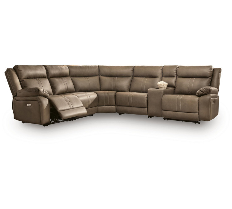 Max-Media 6-Piece Power Reclining Sectional with Audio Console - Biscotti