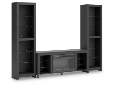 Cayberry 3-Piece Entertainment Center with Electric Fireplace - Black