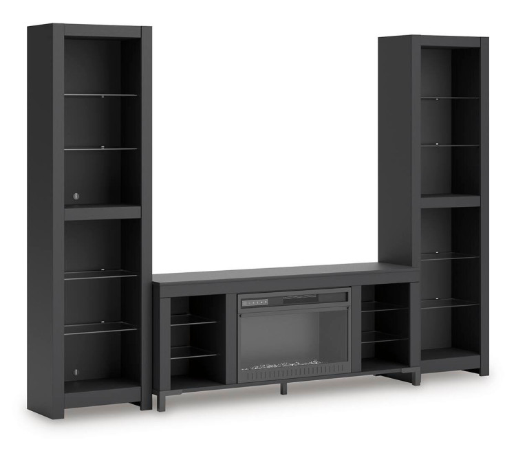 Cayberry 3-Piece Entertainment Center with Electric Fireplace - Black
