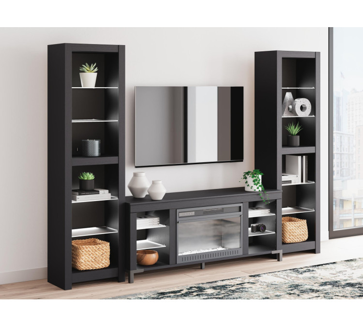 Cayberry 3-Piece Entertainment Center with Electric Fireplace - Black