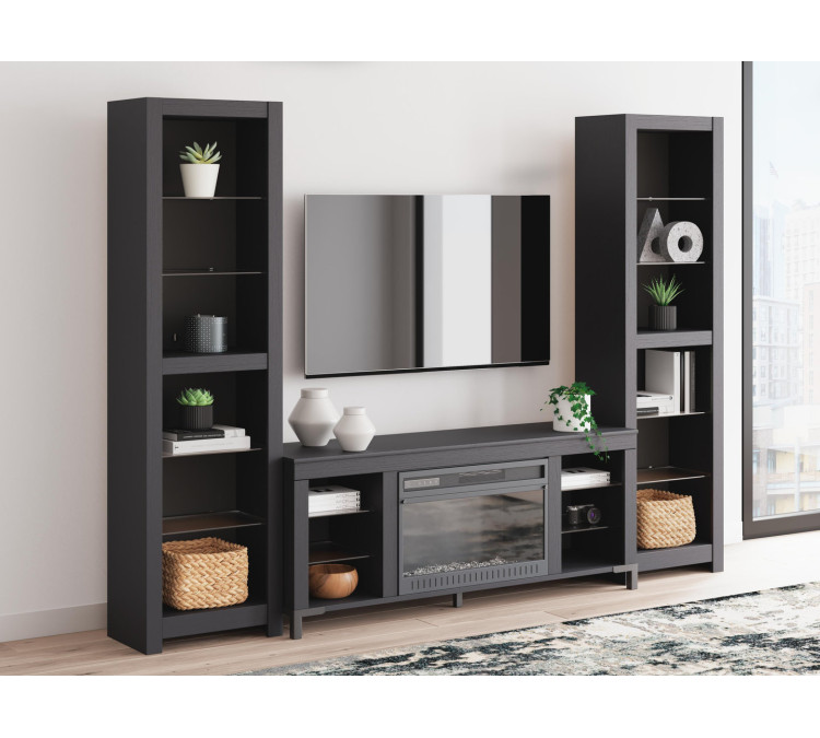Cayberry 3-Piece Entertainment Center with Electric Fireplace - Black