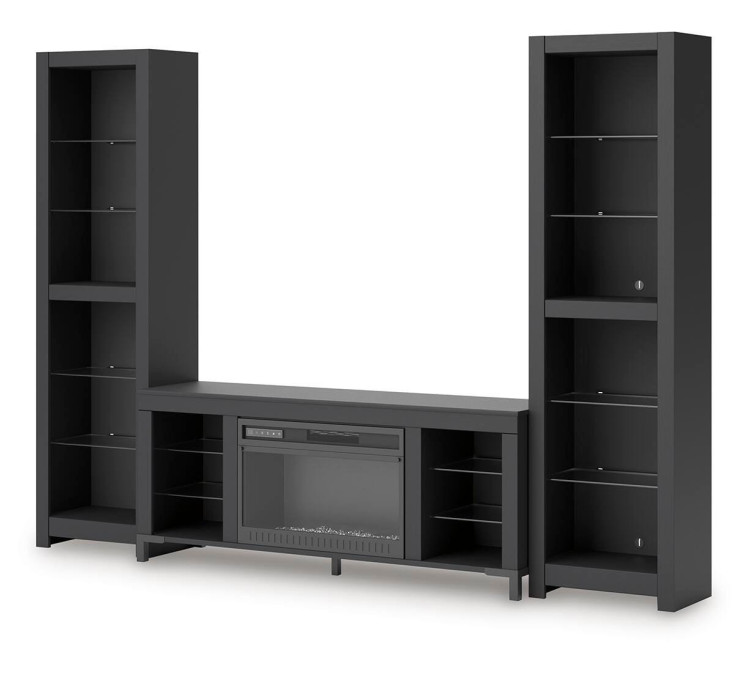 Cayberry 3-Piece Entertainment Center with Electric Fireplace - Black