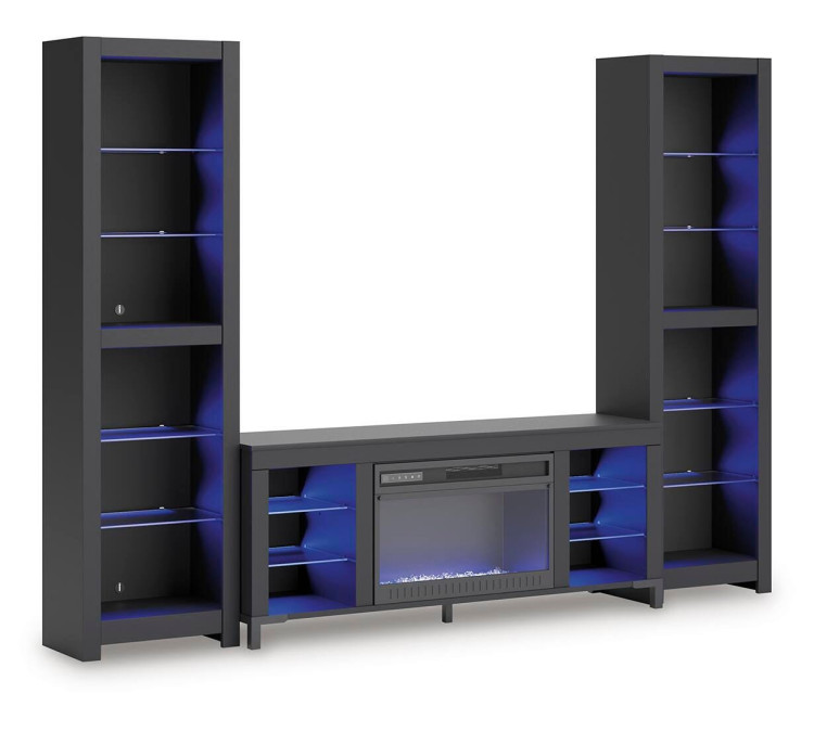 Cayberry 3-Piece Entertainment Center with Electric Fireplace - Black