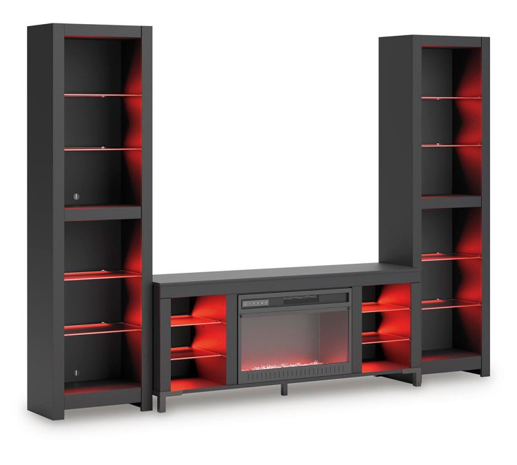 Cayberry 3-Piece Entertainment Center with Electric Fireplace - Black