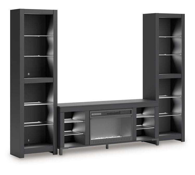 Cayberry 3-Piece Entertainment Center with Electric Fireplace - Black