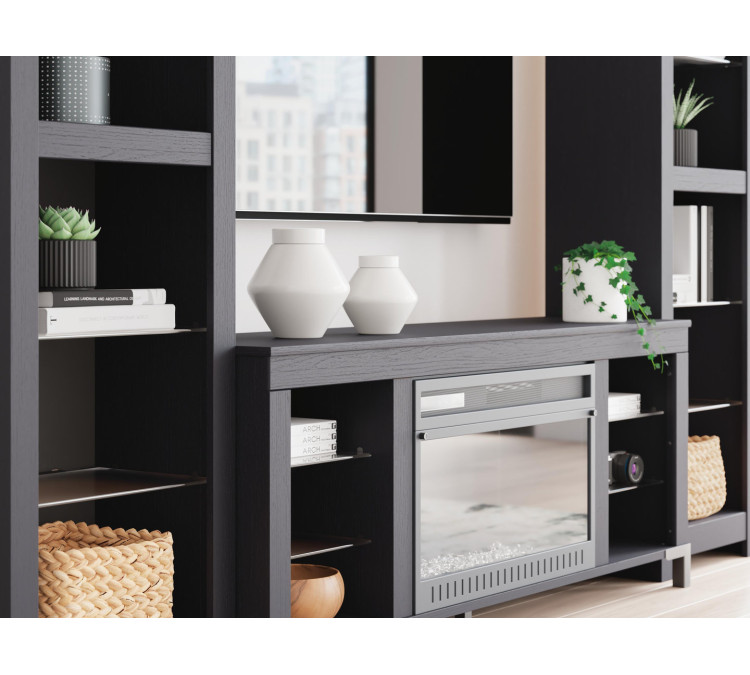 Cayberry 3-Piece Entertainment Center with Electric Fireplace - Black