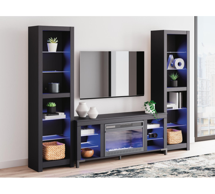 Cayberry 3-Piece Entertainment Center with Electric Fireplace - Black