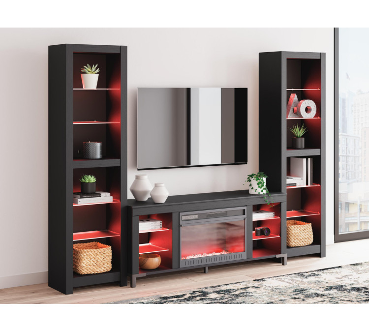 Cayberry 3-Piece Entertainment Center with Electric Fireplace - Black
