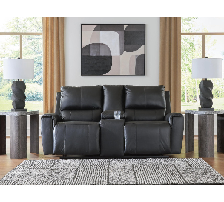 Danemere Reclining Loveseat with Console - Black