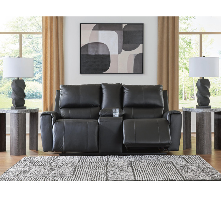 Danemere Reclining Loveseat with Console - Black