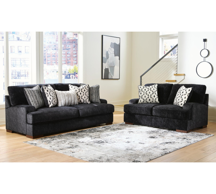 Whitmore Manor Sofa and Loveseat - Black Pearl