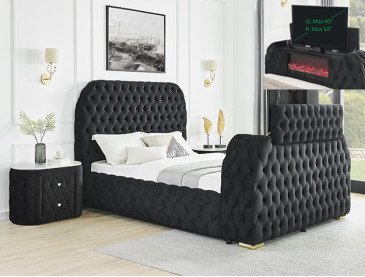NATALIA BED W/FIREPLACE,TV LIFT BK - QUEEN / Black