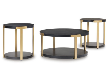 Shylore Table (Set of 3) - Black/Brass Finish