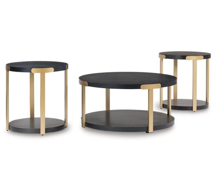 Shylore Table (Set of 3) - Black/Brass Finish