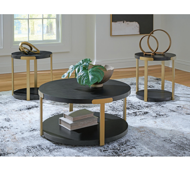 Shylore Table (Set of 3) - Black/Brass Finish