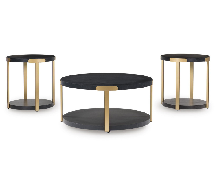 Shylore Table (Set of 3) - Black/Brass Finish