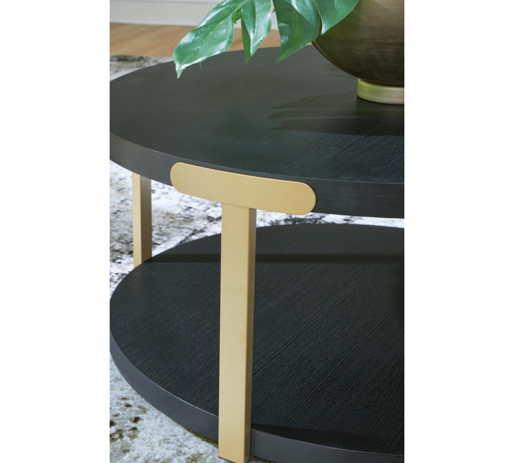 Shylore Table (Set of 3) - Black/Brass Finish