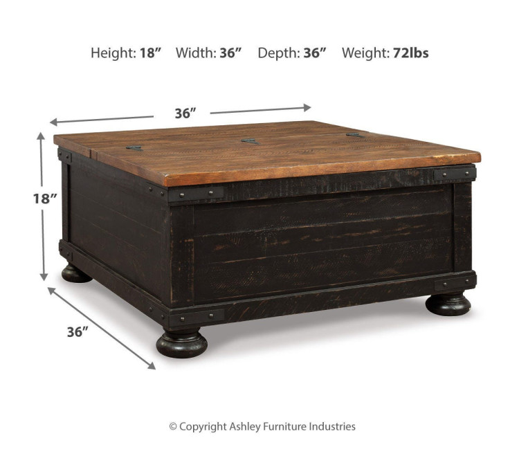 Valebeck Coffee Table with Lift Top - Black/Brown