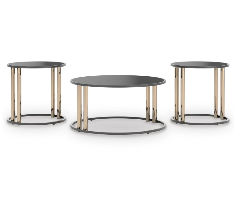 Hannerly Table (Set of 3) - Black/Gold Finish