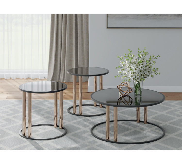 Hannerly Table (Set of 3) - Black/Gold Finish
