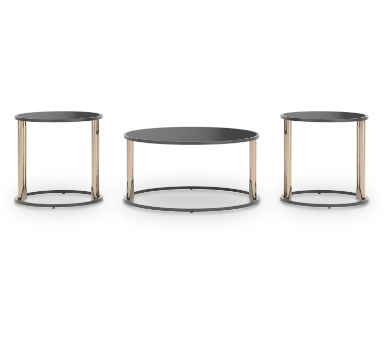 Hannerly Table (Set of 3) - Black/Gold Finish