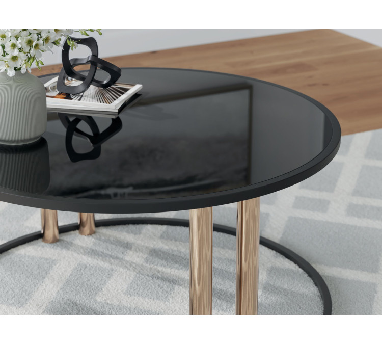 Hannerly Table (Set of 3) - Black/Gold Finish