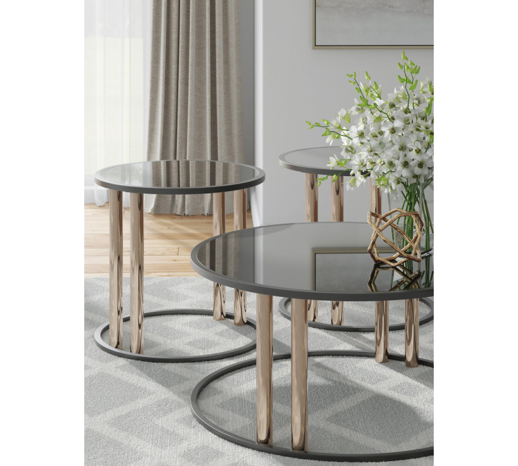 Hannerly Table (Set of 3) - Black/Gold Finish