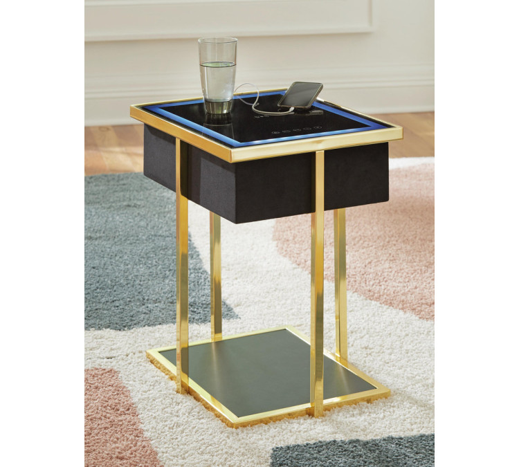 Rexwell Accent Table with Speaker - Black/Gold Finish