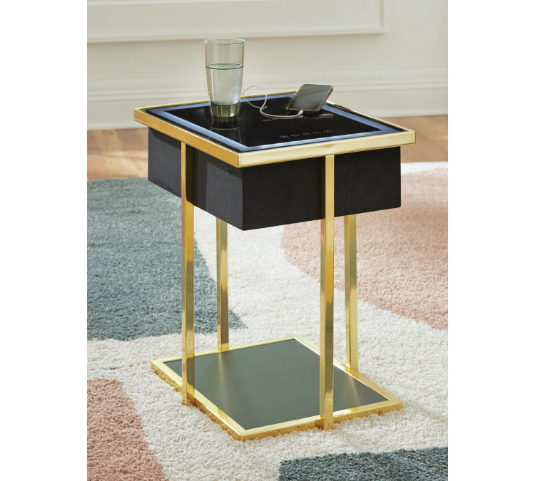 Rexwell Accent Table with Speaker - Black/Gold Finish