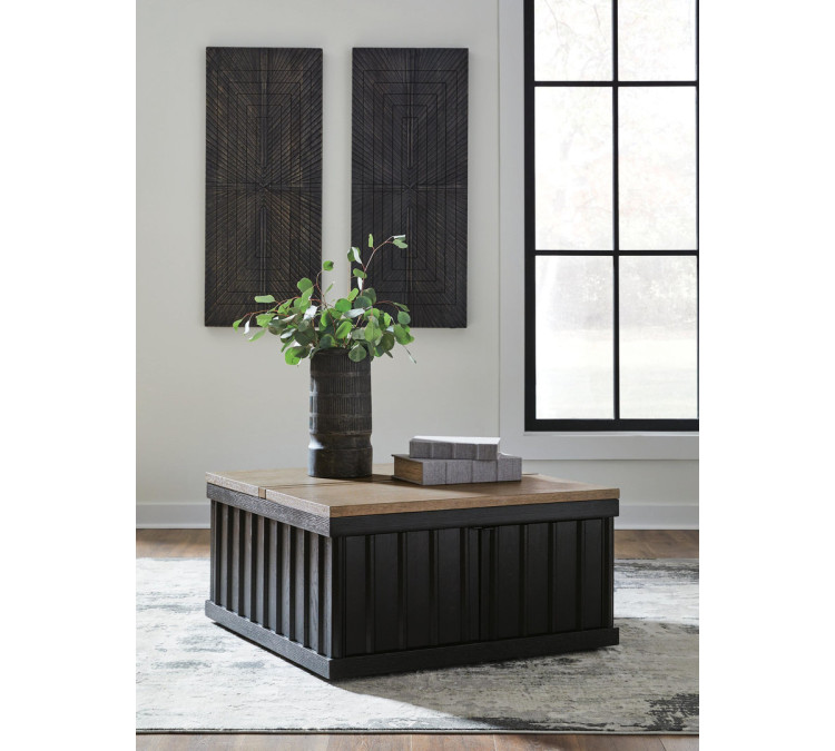 Rylandyn Lift-Top Coffee Table - Black/Light Brown