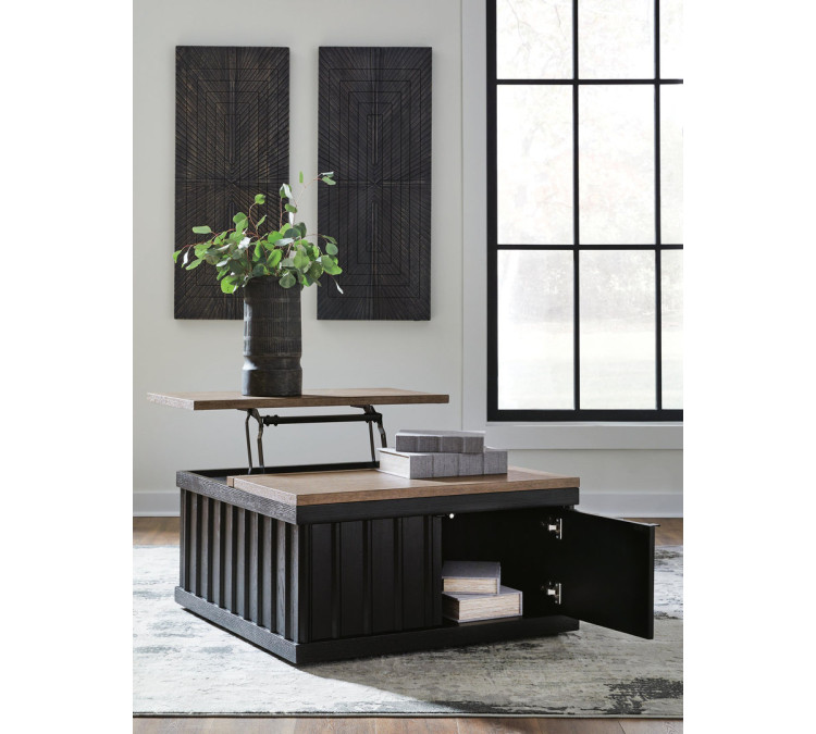 Rylandyn Lift-Top Coffee Table - Black/Light Brown