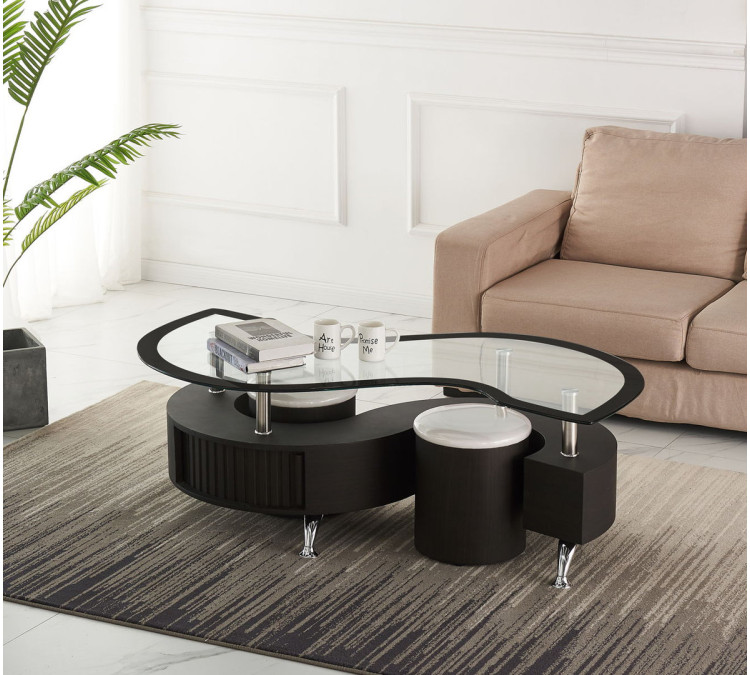 Miami – Curved Style Glass Top & Two Stools