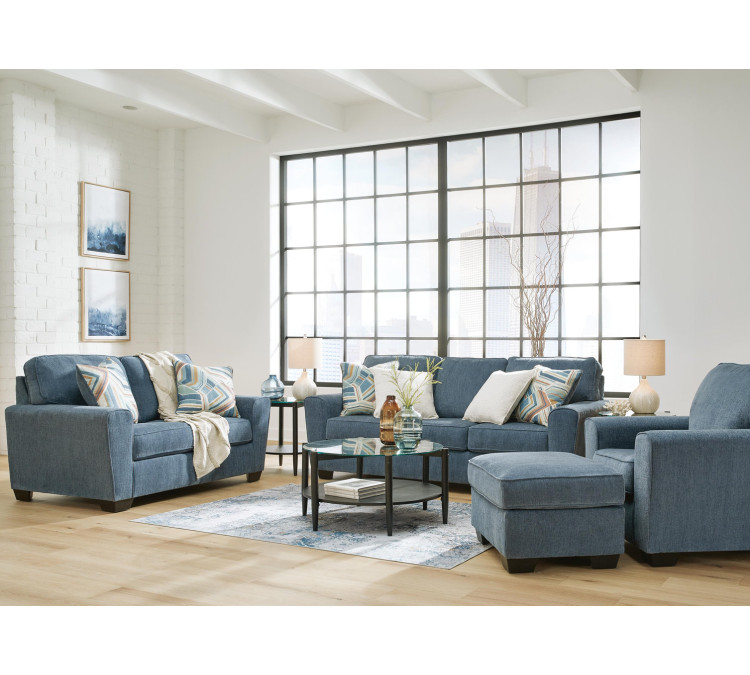 Cashton Sofa, Loveseat, Chair and Ottoman - Blue